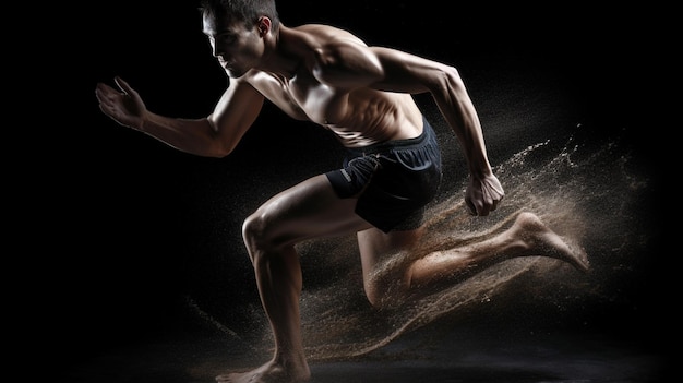 A man running in a black background with a black background and the word gym on the bottom.