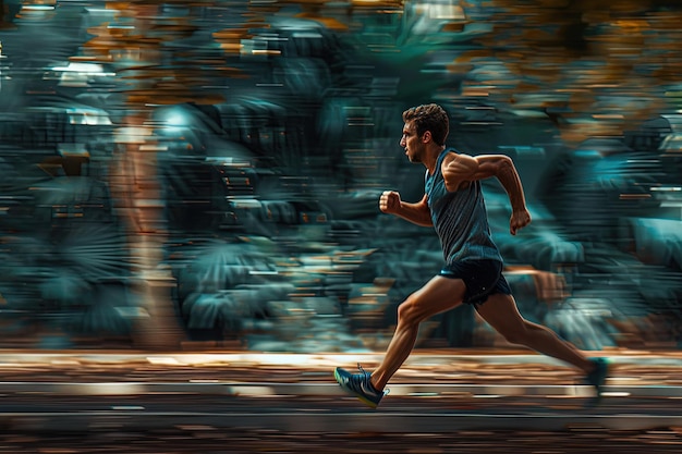 A man running in a blurry photo