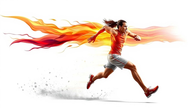 Man running fast as fire flame illustration in white background