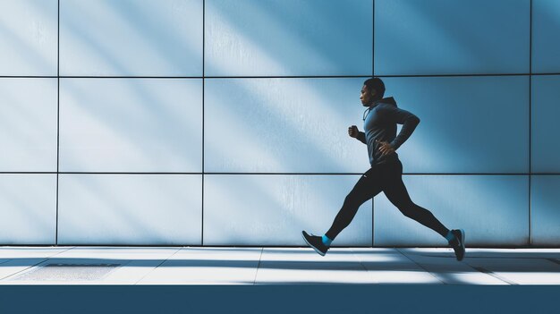 A man running in front of a wall