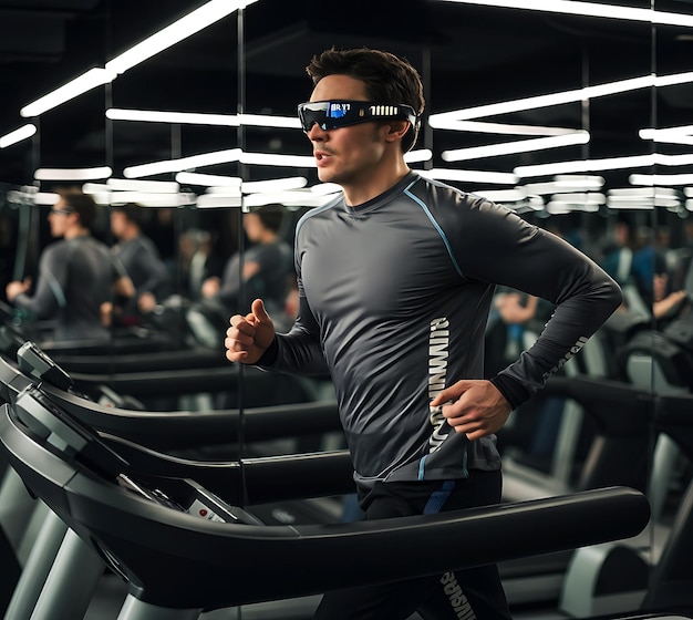 A man running in a gym with a shirt