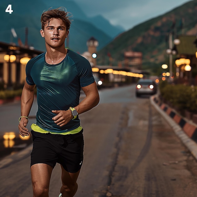 a man running on a road with a sign that says quot 3 quot