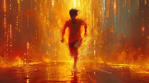 a man runs through a fire in a fire show