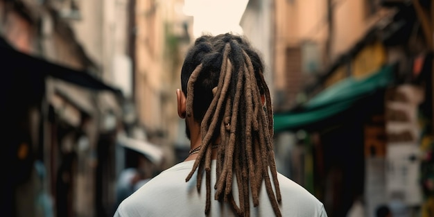 Man's dreadlocks hair medium haircut back view