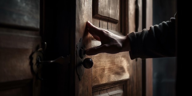 The man's hand opening the door