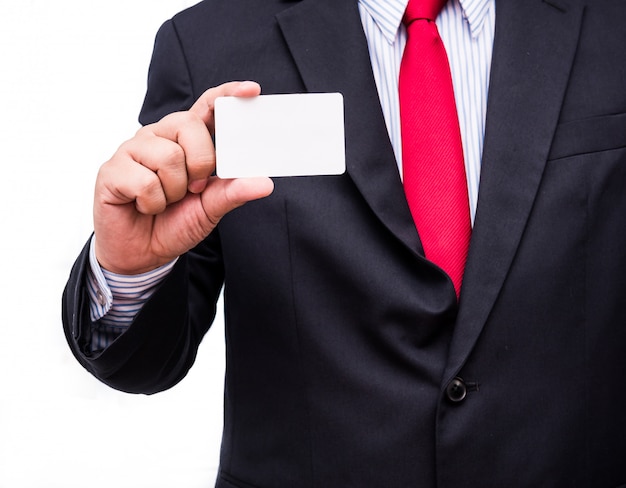 Man's hand showing business card