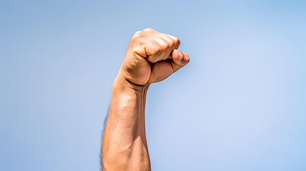 Photo a man's hand with a fist in the air