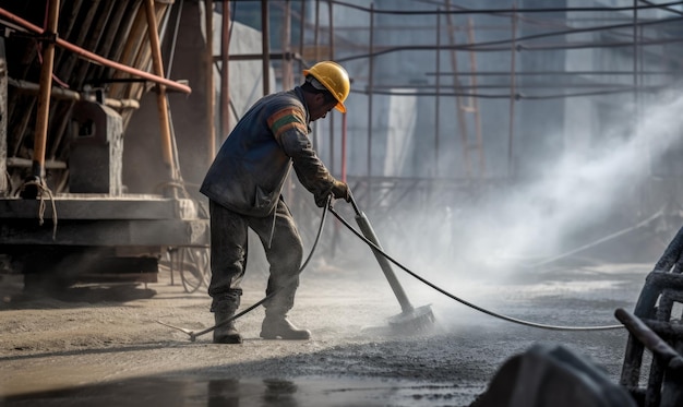 A man in safety gear controlling the pouring of concrete Creating using generative AI tools