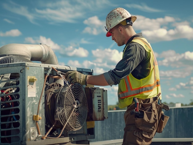 a man in a safety vest is working on a power box