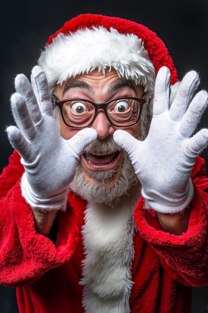 Photo a man in a santa claus outfit covering his face with his hands