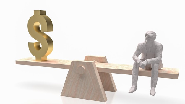 The man and scales gold dollar symbol for business or money concept 3d rendering