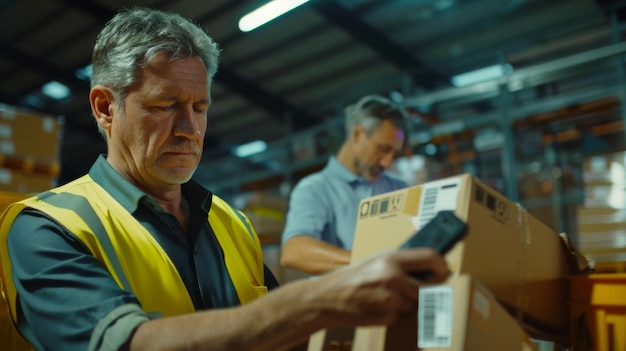 Man Scanning Packages in Warehouse