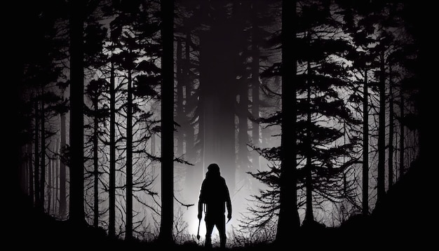 Man on scary forest Created with Generative AI