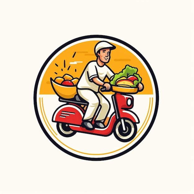 a man on a scooter with a basket of vegetables