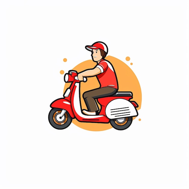 a man on a scooter with a red hat and a red shirt