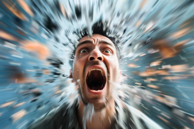 Photo man screaming in a blast of light