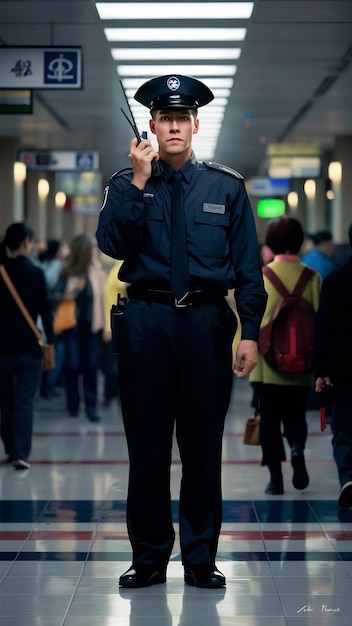 The man security is holding a walkie talkie