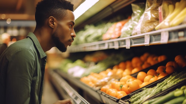 A Man Selecting the Best Produce in the Supermarket Generative ai