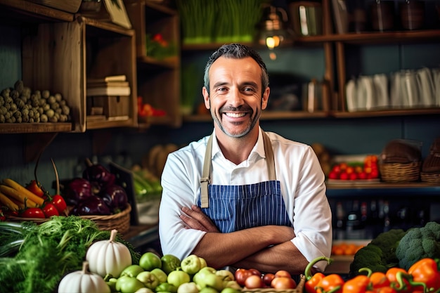 Man selling vegetables green grocer