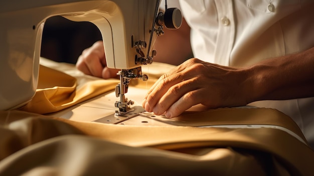 man sewing clothes on a sewing machine generative ai