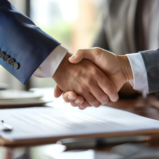 a man shaking hands with a document that says la