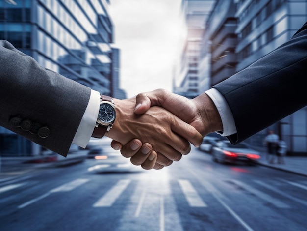 a man shaking hands with a watch on the left side