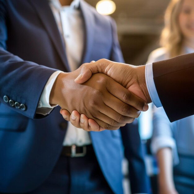 a man shaking hands with a woman in the background and the woman in the back is shaking the hands wi