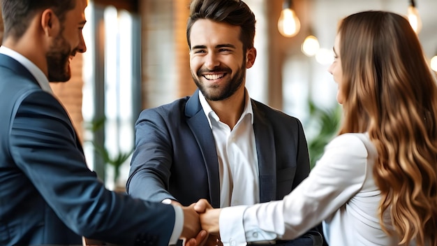 a man shaking hands with a woman shaking hands