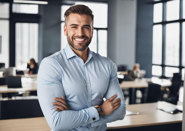 man in shirt in his office