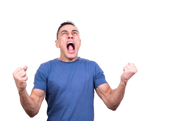 Man shouting angrily while gesturing with the arms