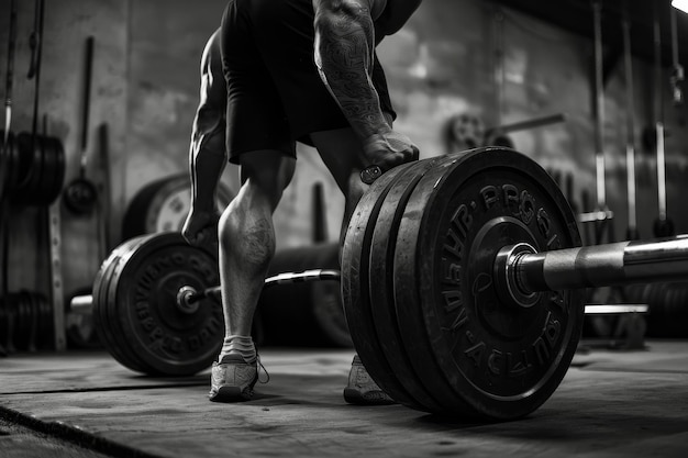 A man showcasing power and strength while holding a barbell in a gym setting The feeling of power and strength as a deadlift is executed