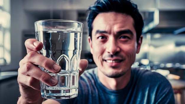 Man showing glass of water