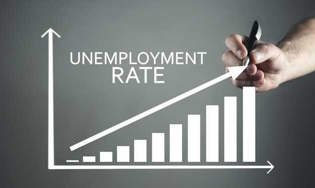 Man showing Unemployment rate graph Business concept