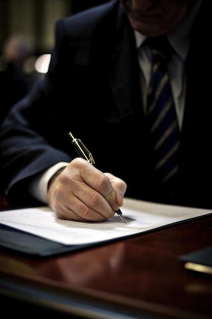 A man signing a document with a pen