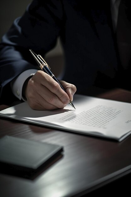 A man signing a document with a pen