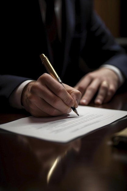 A man signing a document with a pen