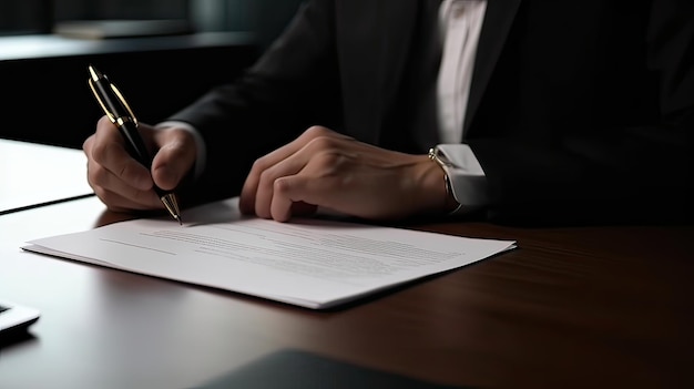 A man signing a document with a pen