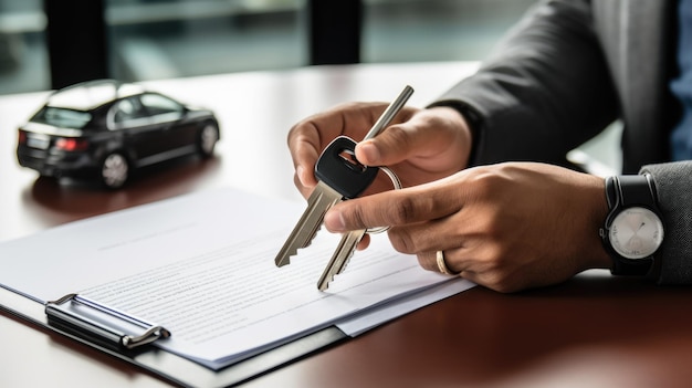 A man signs a contract to buy a car