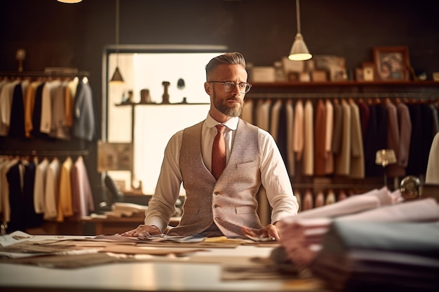 A man sits at a desk in a suit and tie.