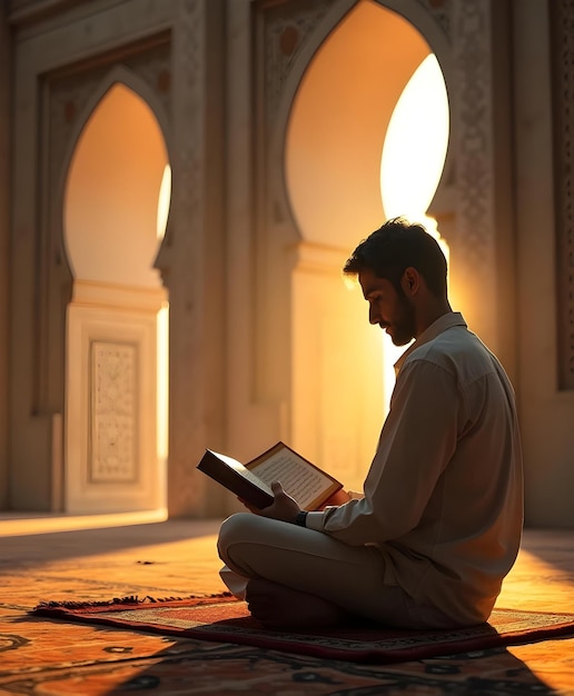 a man sits on a floor reading a book