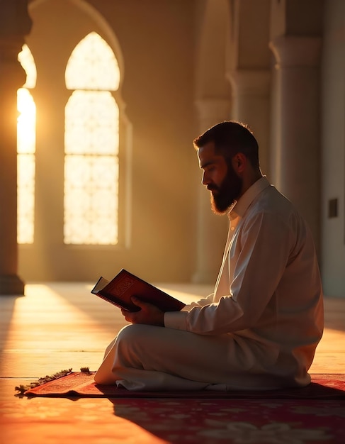 a man sits on a floor and reads a book