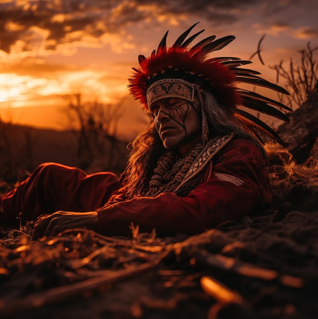 a man sits in the sand in front of a sunset.