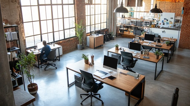 a man sits at a table in a large room with a large window that says  no one