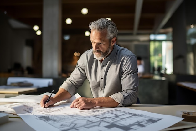 a man sits at a table with a drawing of a man in a shirt