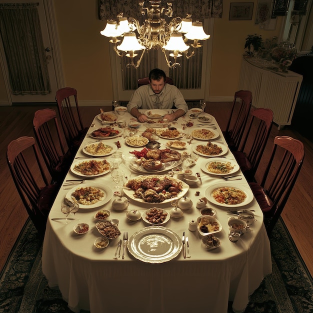 a man sits at a table with a tablecloth that says  sushi  on it