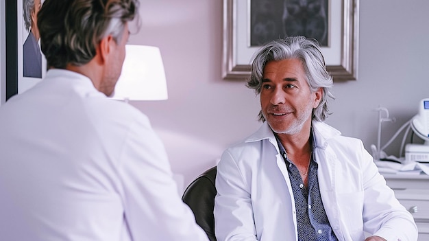 Man sitting in a chair talking to a doctor