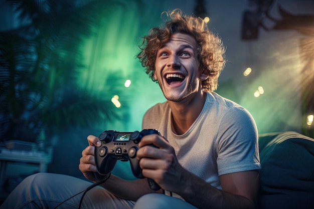 A man sitting on a couch holding a game controller