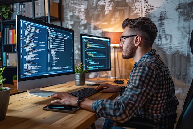 A man sitting at a desk in front of a computer