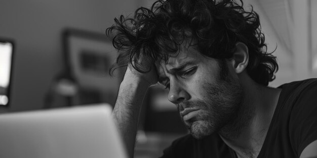 A man sitting in front of a laptop computer