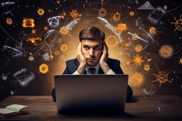 a man sitting in front of a laptop computer